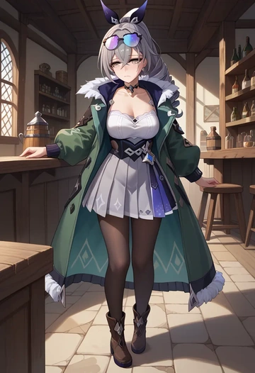 star rail,silver wolf,winter,student uniform,duffle coat  - AI generated anime art